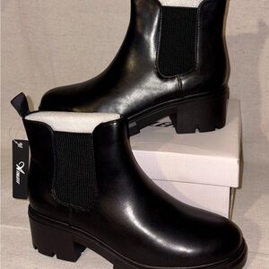 Athlefit Women's Chelsea Platform Ankle Boots‎ Elastic Chunky Heel Lug Sole BLK